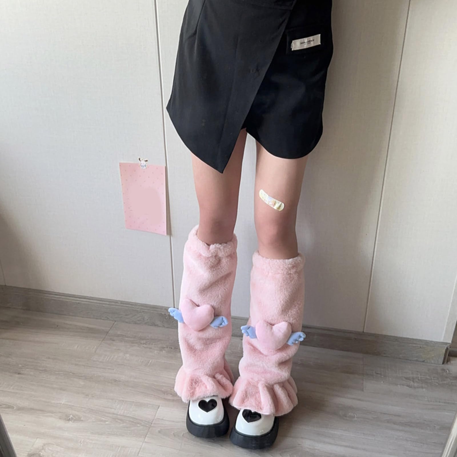 PTILSERY Lolitas Leg Warmer Fuzzy Leg Socks with Angel Wing Heart